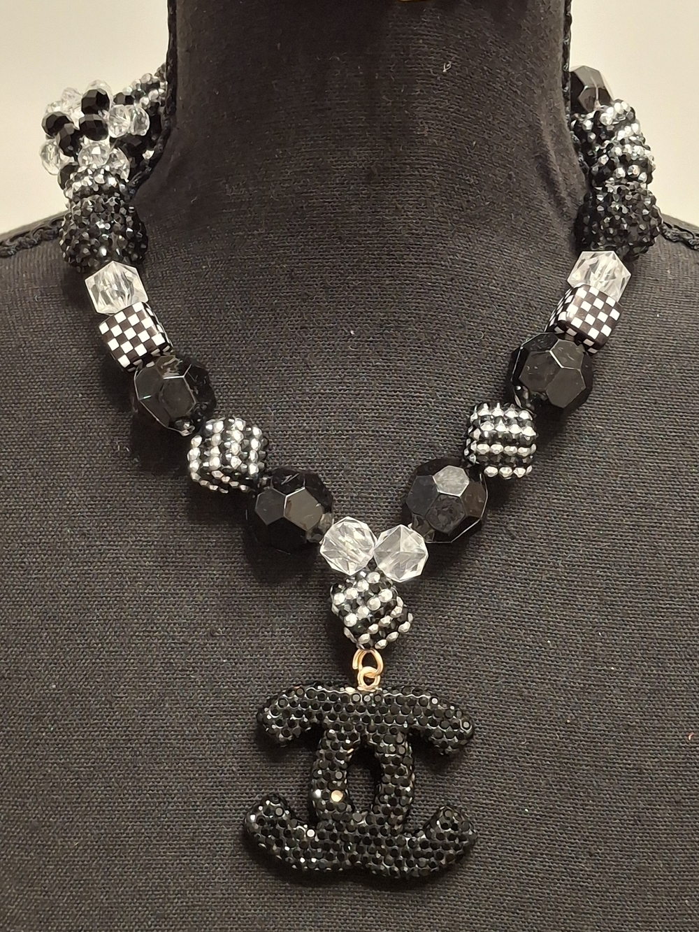 Black Crystal Interlocking Pendant Necklace - Womens Jewelry